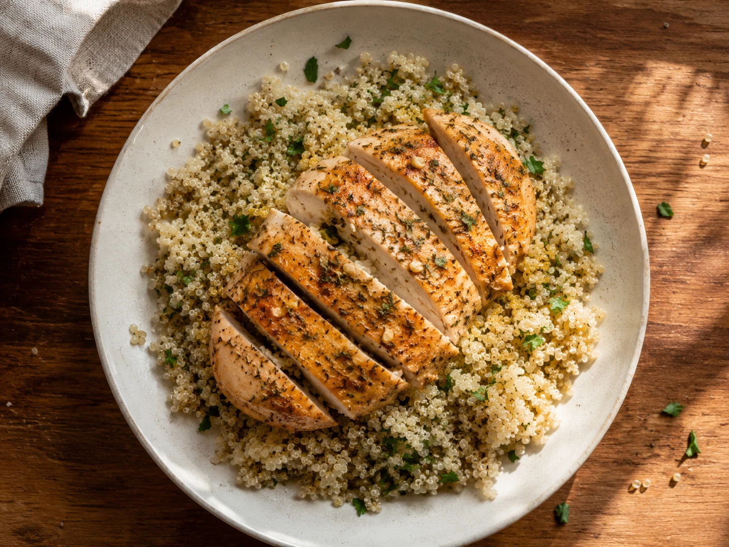 Garlic Herb Chicken & Quinoa aerial view
