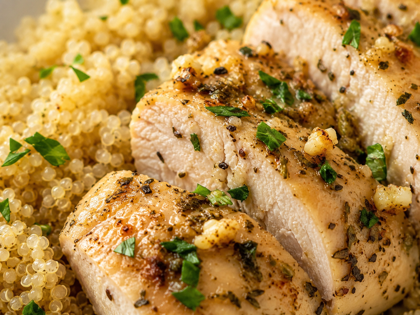 Garlic Herb Chicken & Quinoa close up