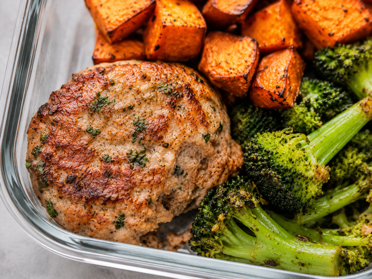 Garlic Herb Turkey Patties Meal Prep close up