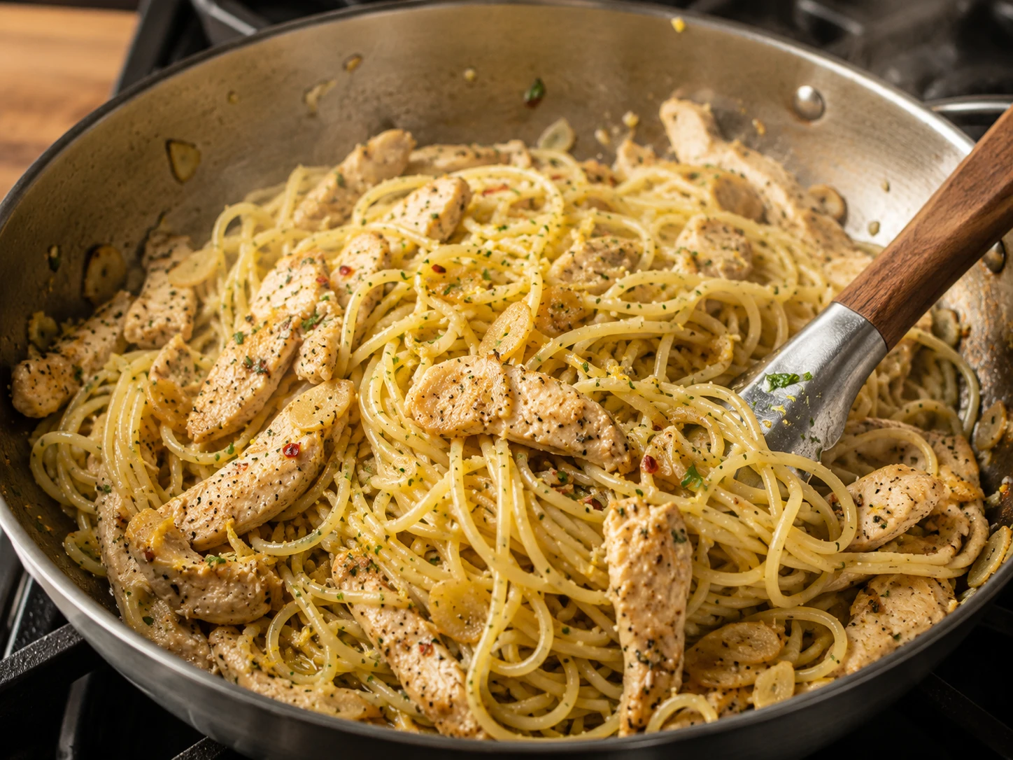 Garlic Lemon Chicken Spaghetti preparation