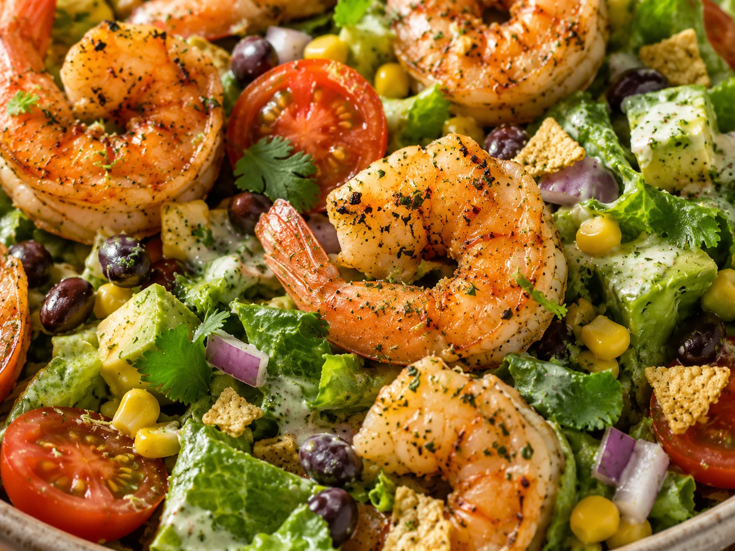 Garlic Lime Shrimp Taco Salad close up