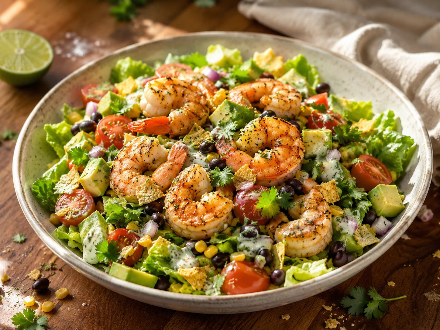 Garlic Lime Shrimp Taco Salad