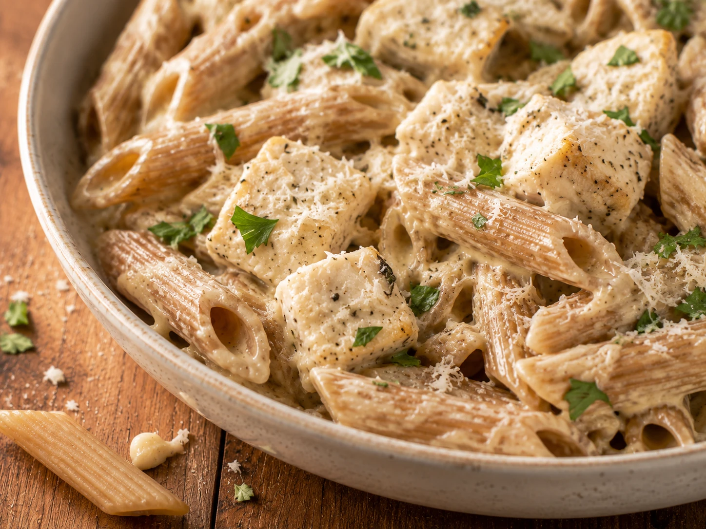 Garlic Parmesan Chicken Pasta close up