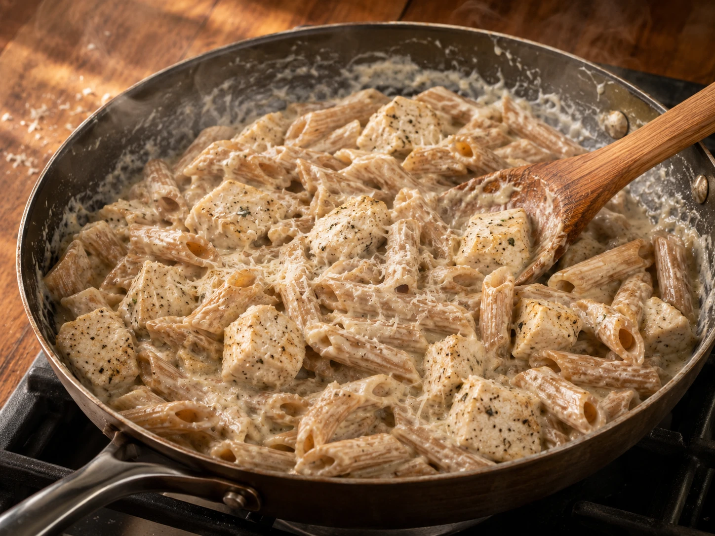 Garlic Parmesan Chicken Pasta preparation