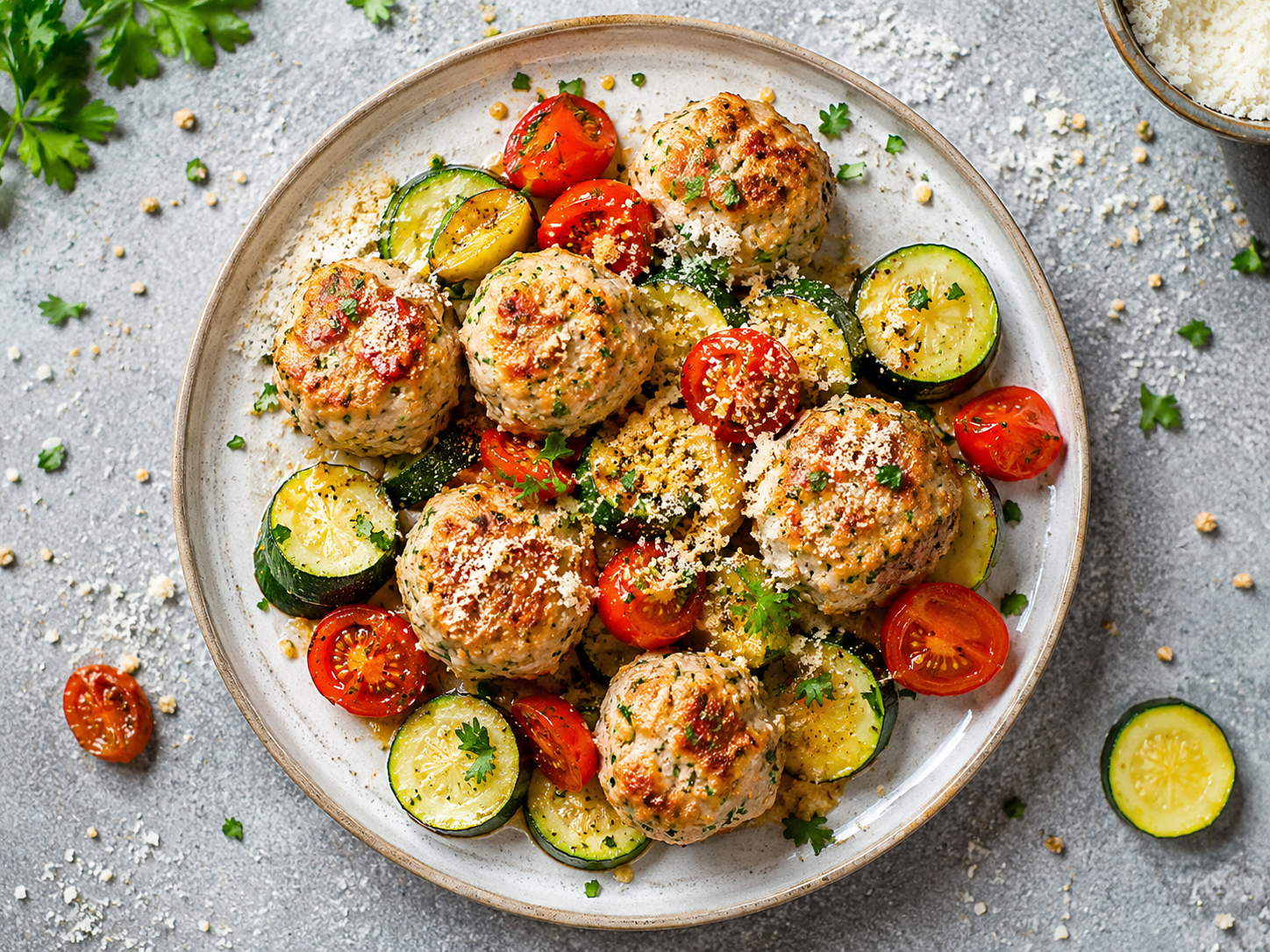 Garlic Parmesan Turkey Meatballs with Zucchini