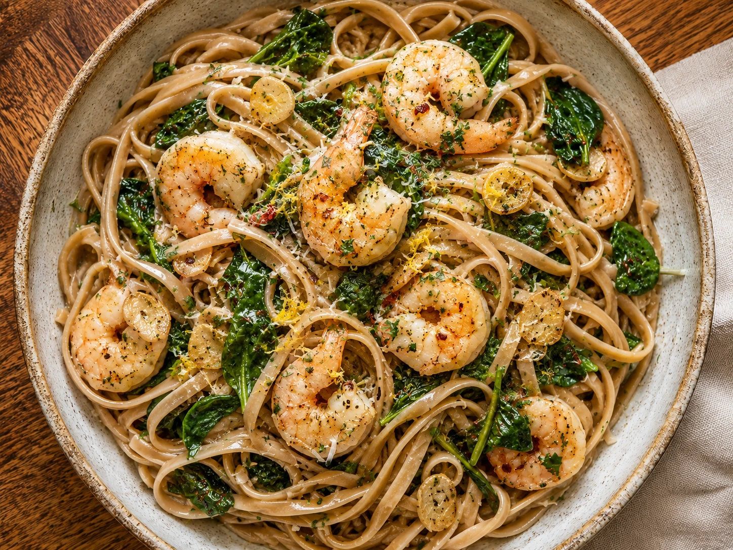 Garlic Shrimp Spinach Pasta