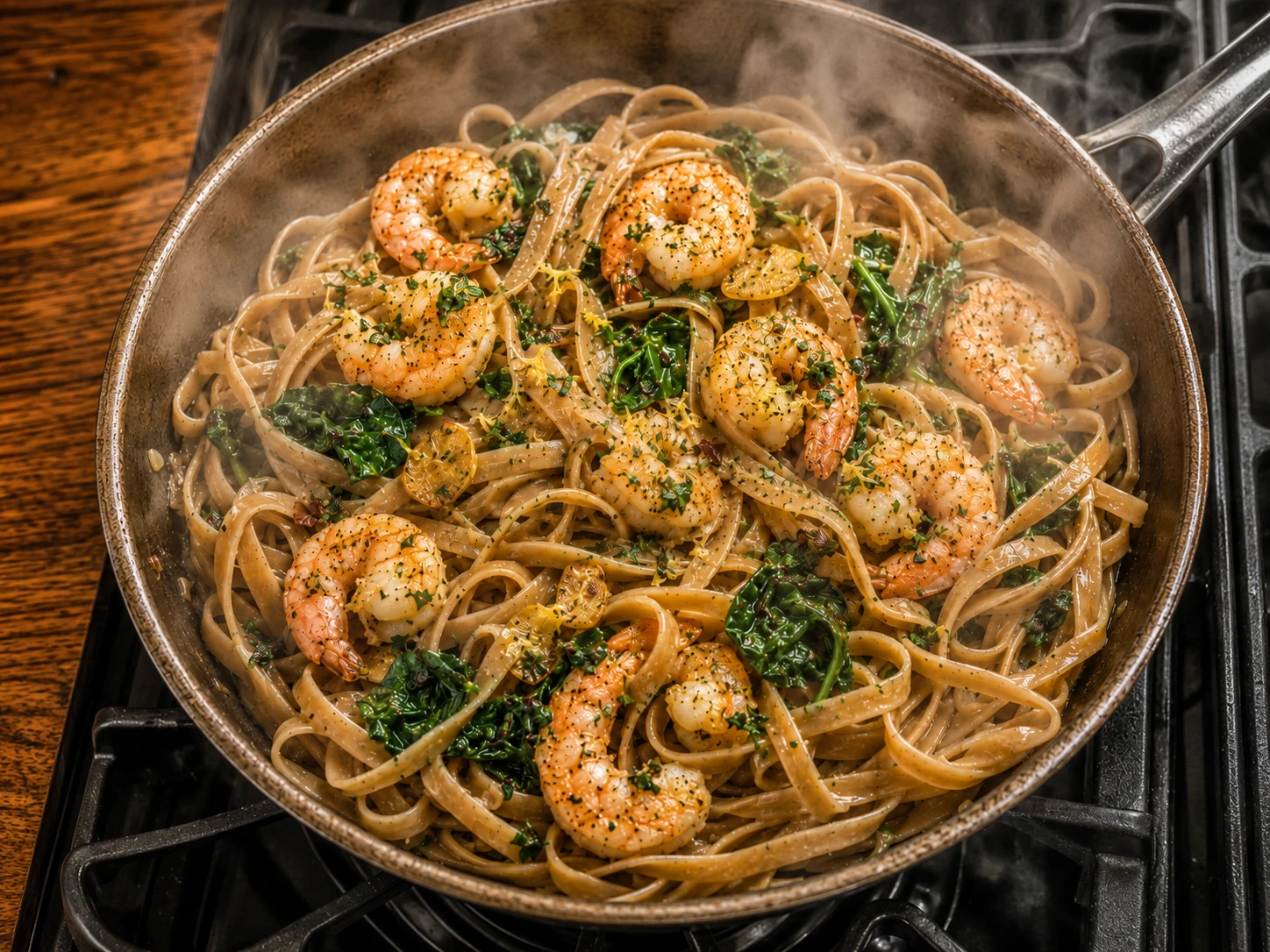 Garlic Shrimp Spinach Pasta preparation