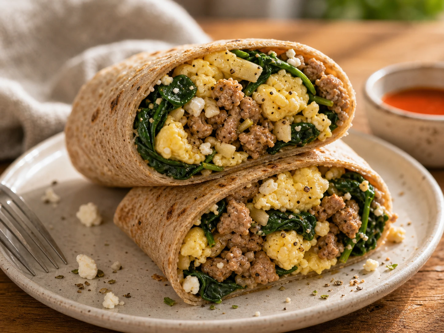 Garlic Spinach Turkey Egg Wrap