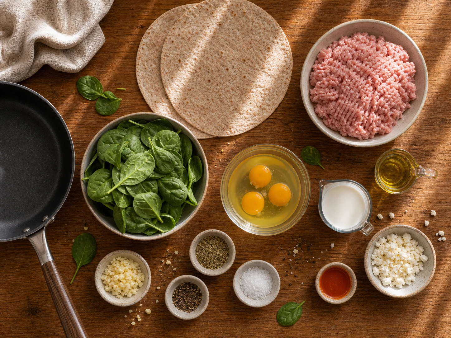 Garlic Spinach Turkey Egg Wrap preparation