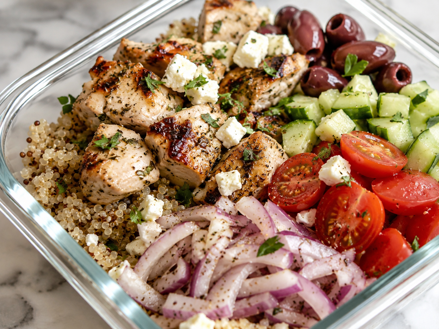 Greek Chicken Meal Prep Bowls close up