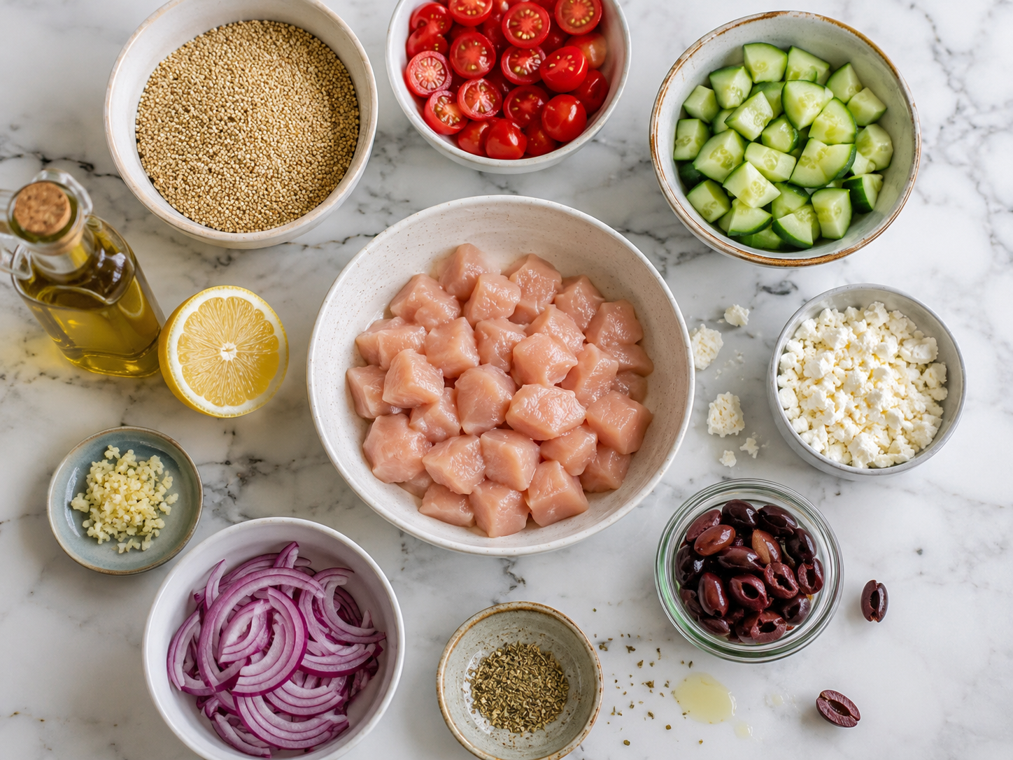 Greek Chicken Meal Prep Bowls preparation