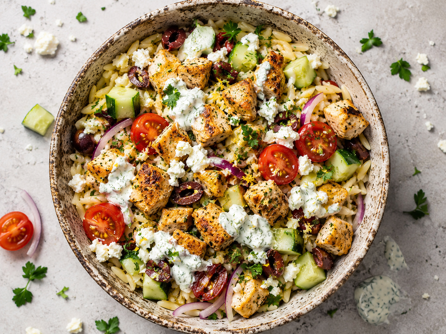 Greek Chicken Orzo Bowls