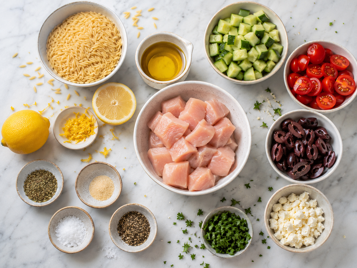 Greek Chicken Orzo Meal Prep preparation