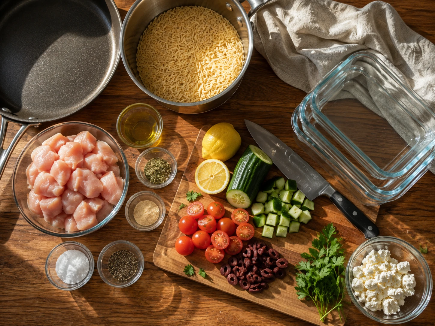 Greek Chicken Orzo Meal Prep preparation