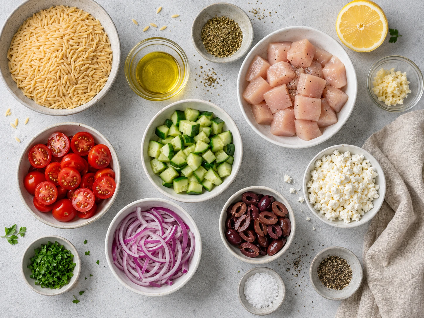 Greek Chicken Orzo Salad preparation