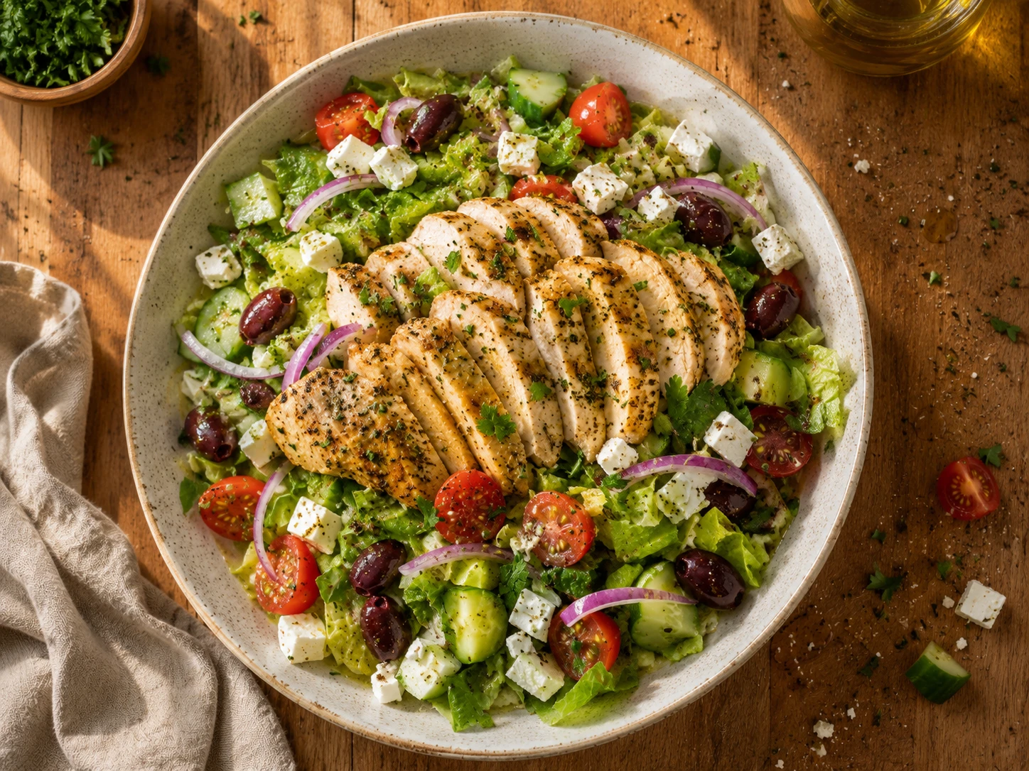 Greek Chicken Power Salad aerial view