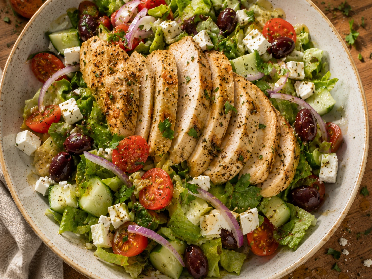 Greek Chicken Power Salad preparation