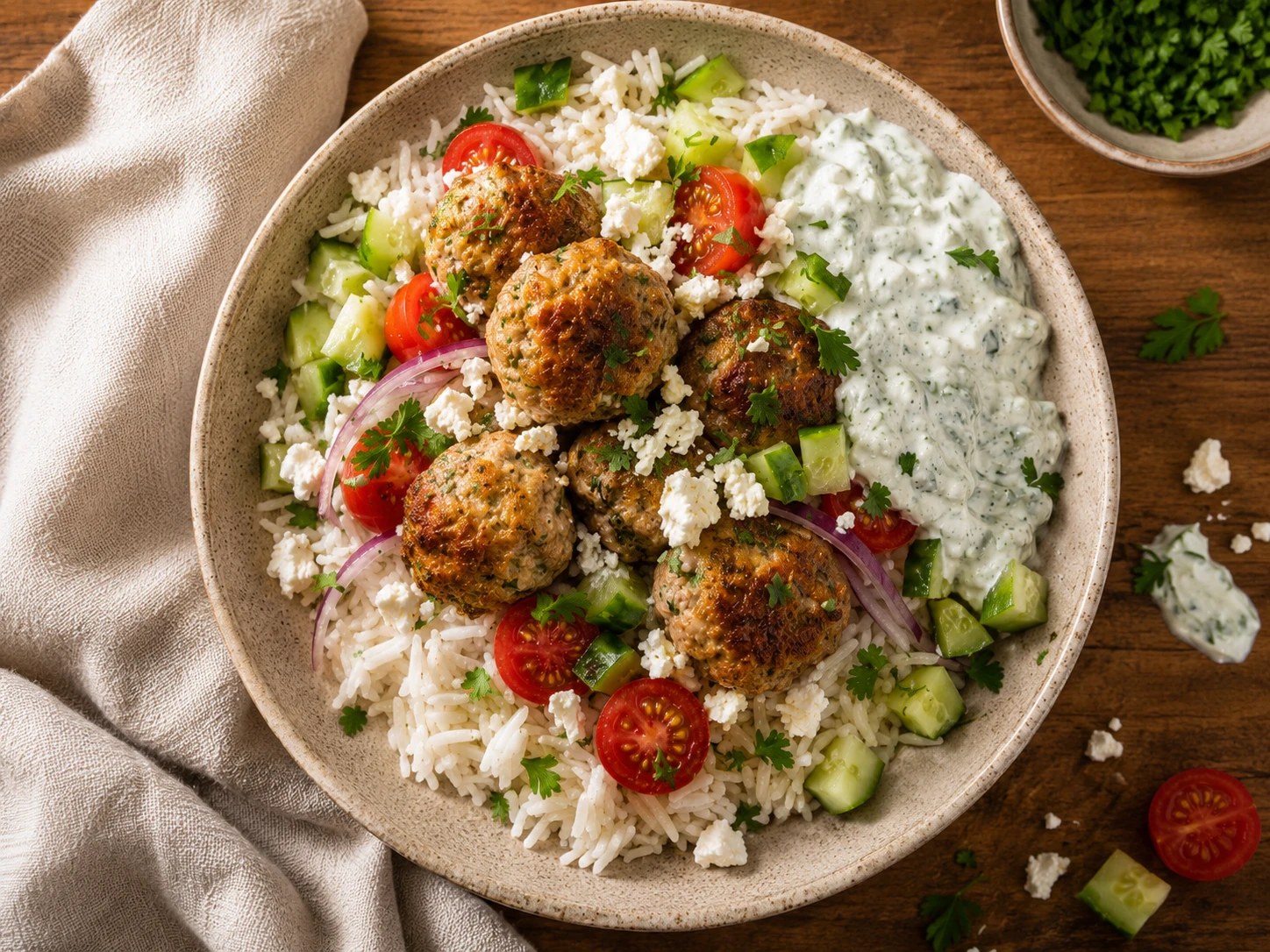 Greek Turkey Meatball Bowl