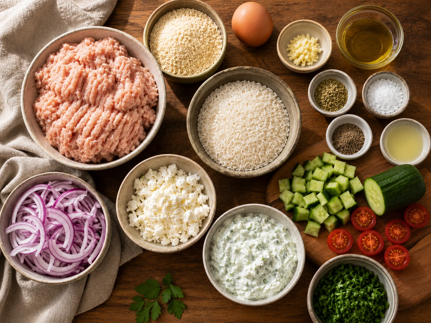 Greek Turkey Meatball Bowl preparation