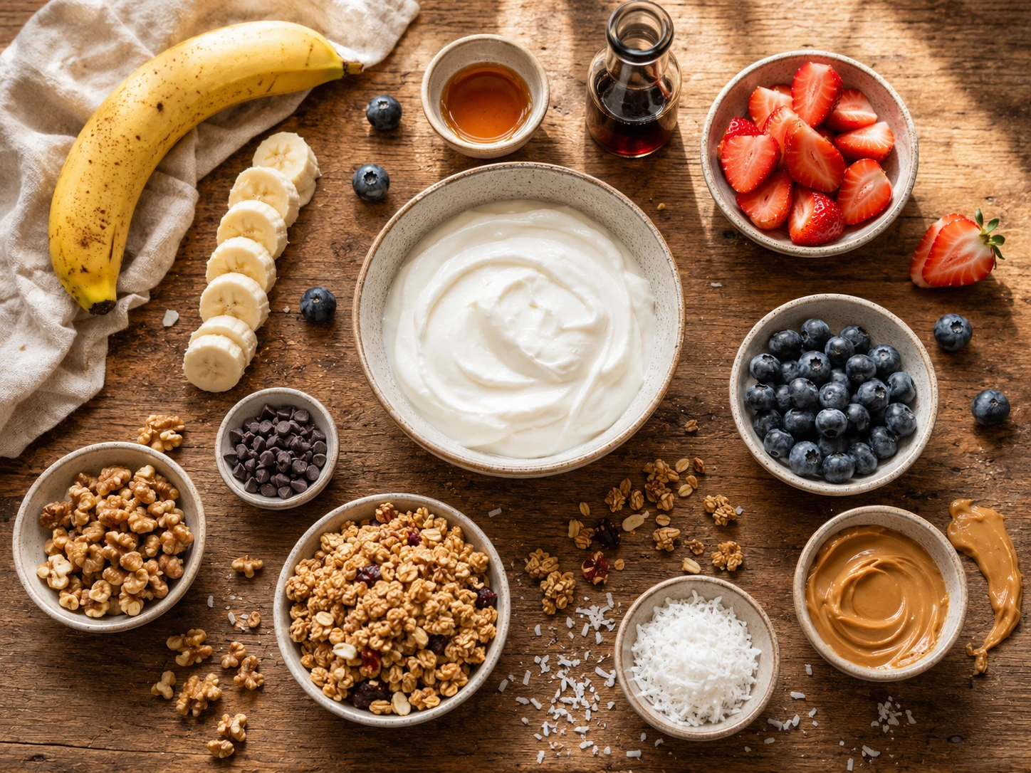 Greek Yogurt Banana Split Breakfast Bowl preparation