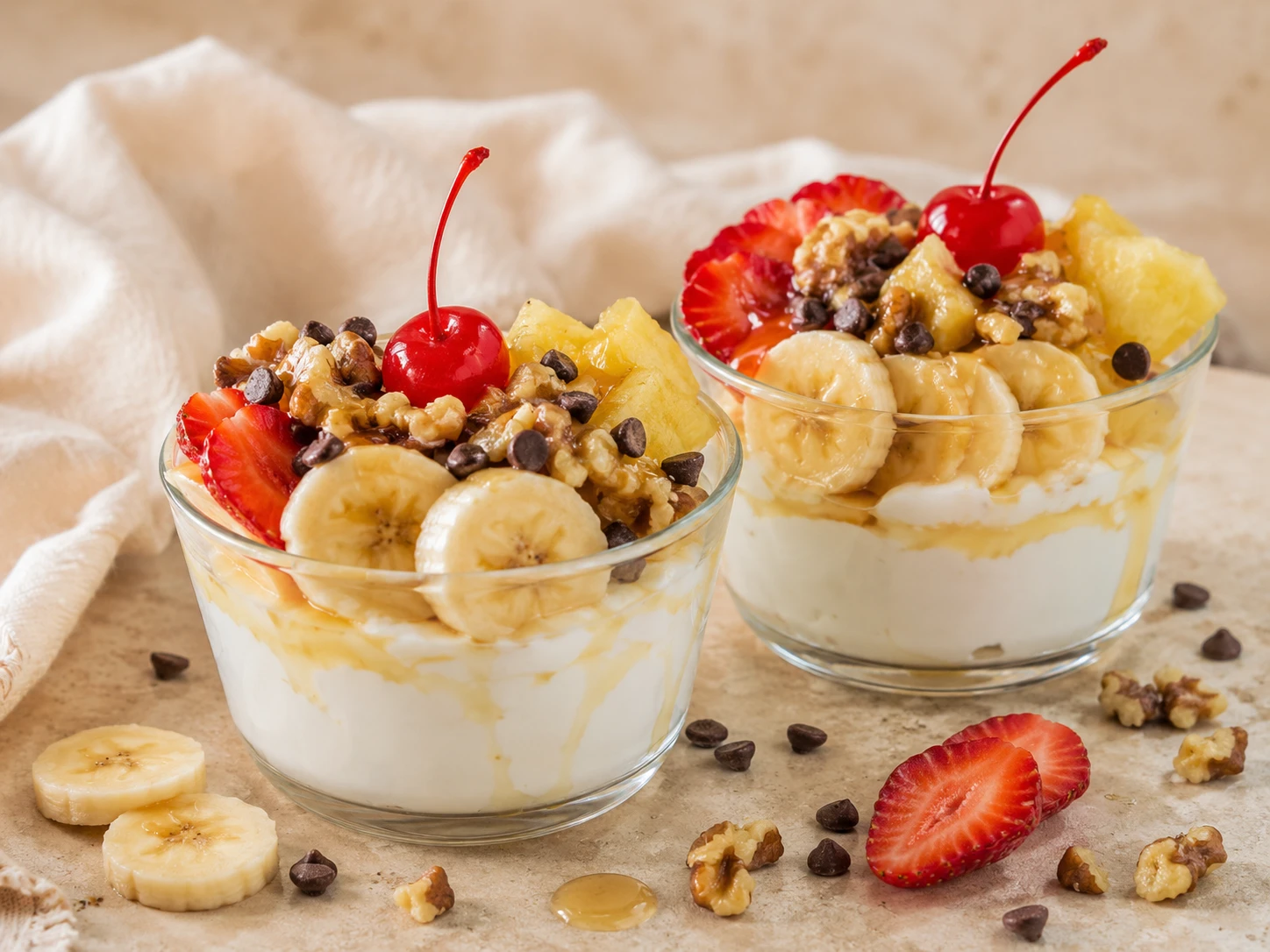 Greek Yogurt Banana Split Cups