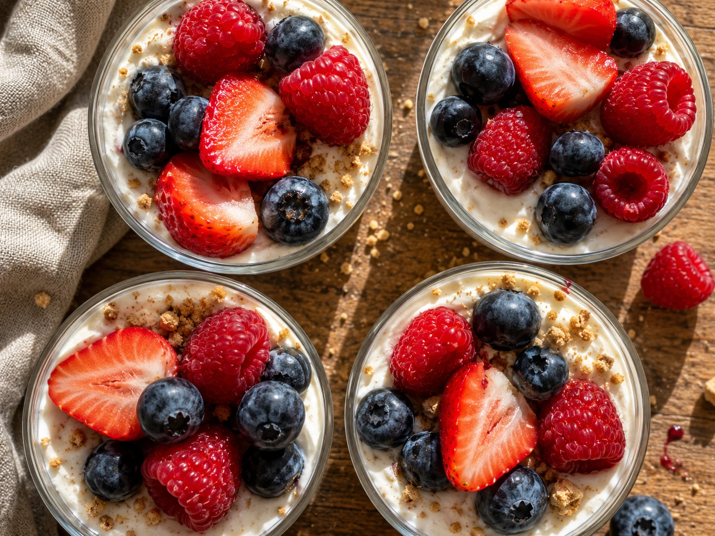Greek Yogurt Cheesecake Berry Cups aerial view