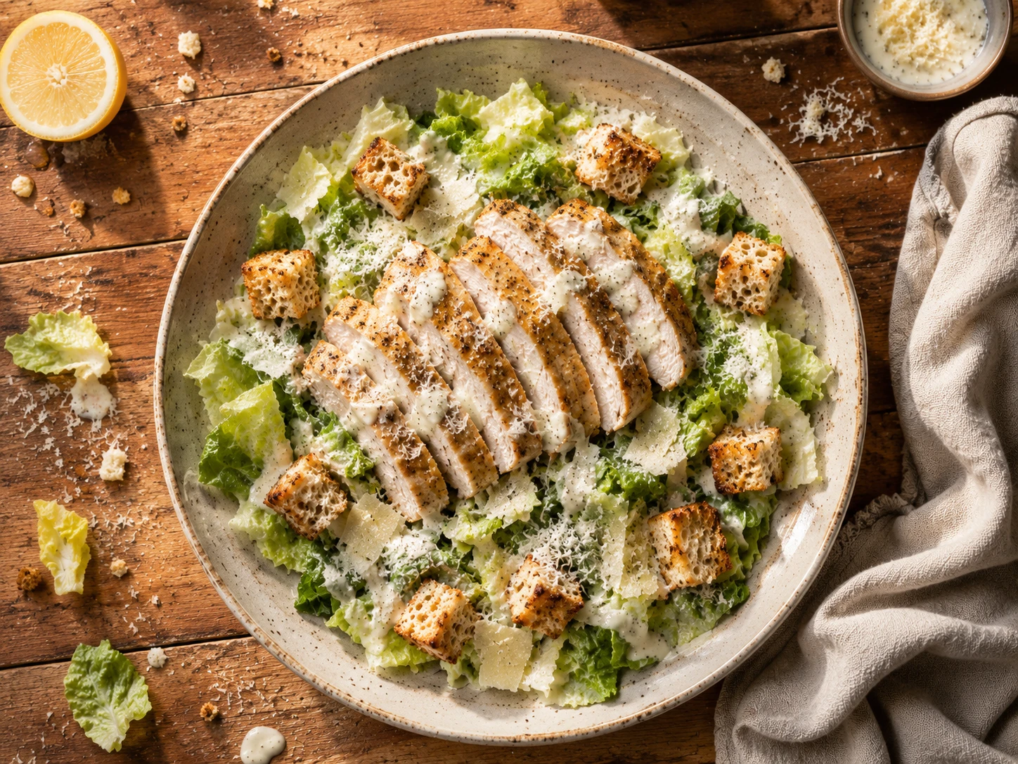 Greek Yogurt Chicken Caesar Salad aerial view