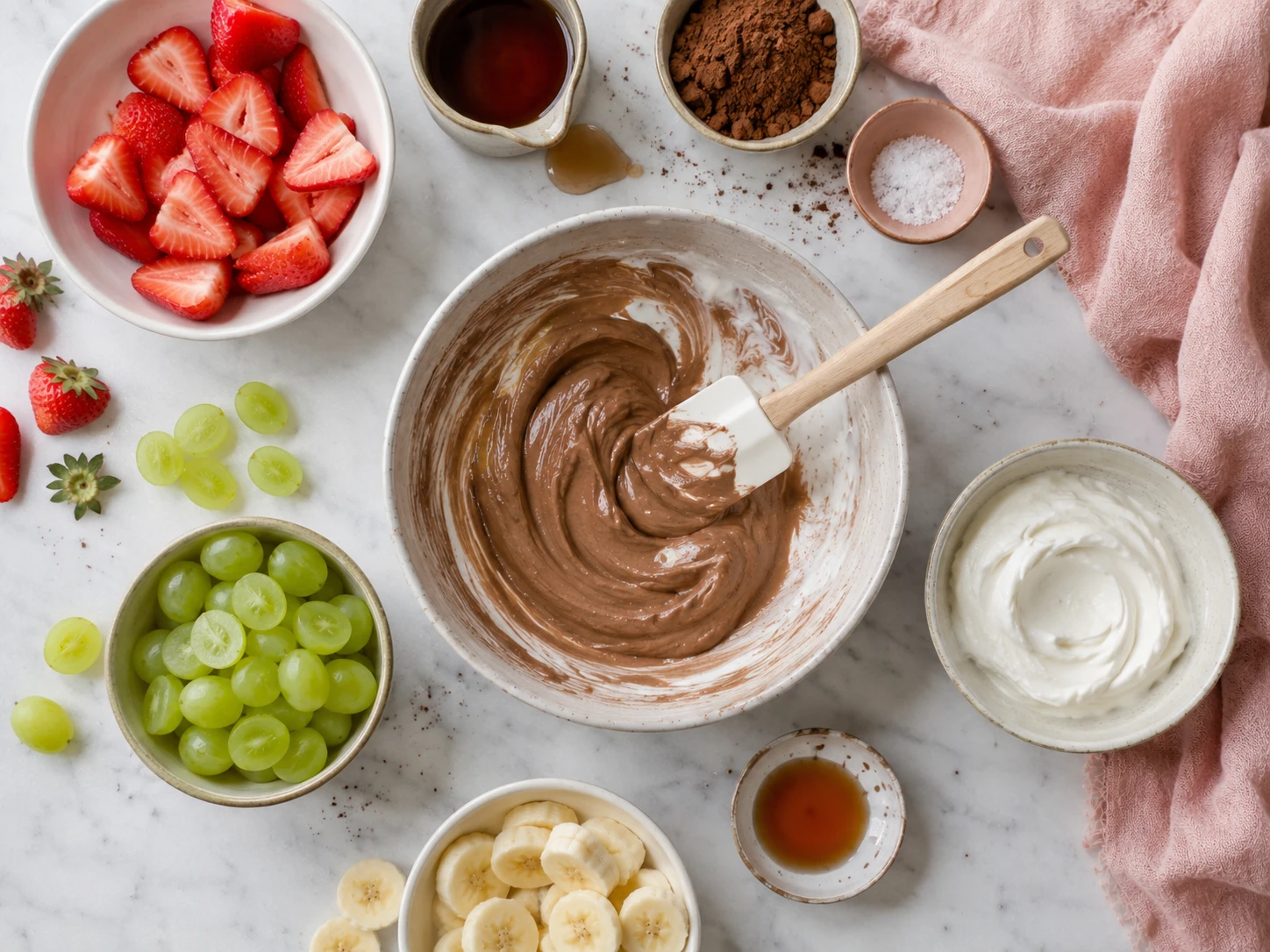 Greek Yogurt Chocolate Dip with Fruit preparation