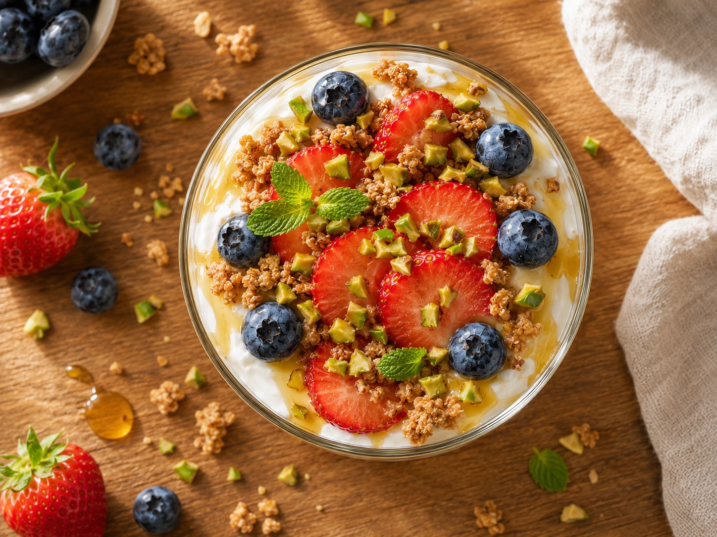Greek Yogurt Honey Parfait aerial view