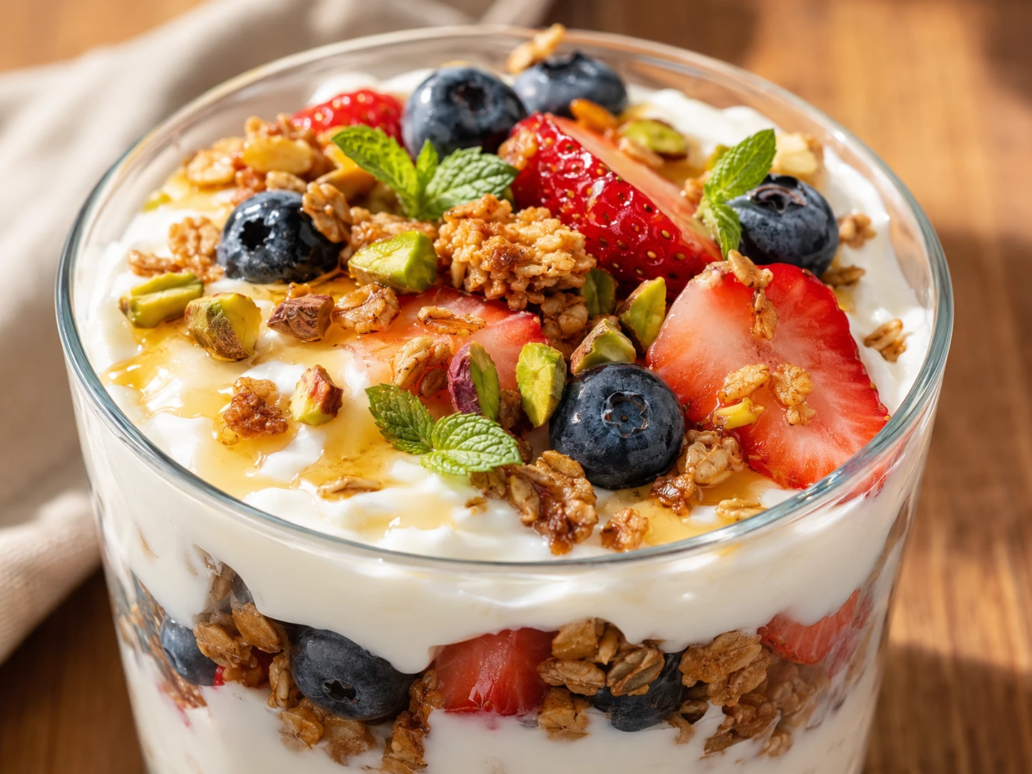 Greek Yogurt Honey Parfait close up