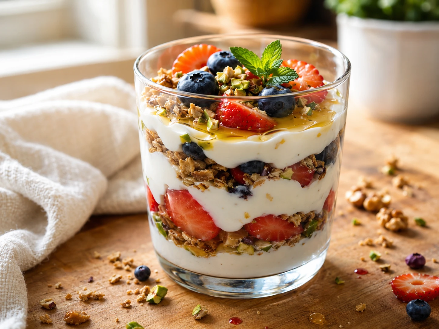 Greek Yogurt Honey Parfait preparation