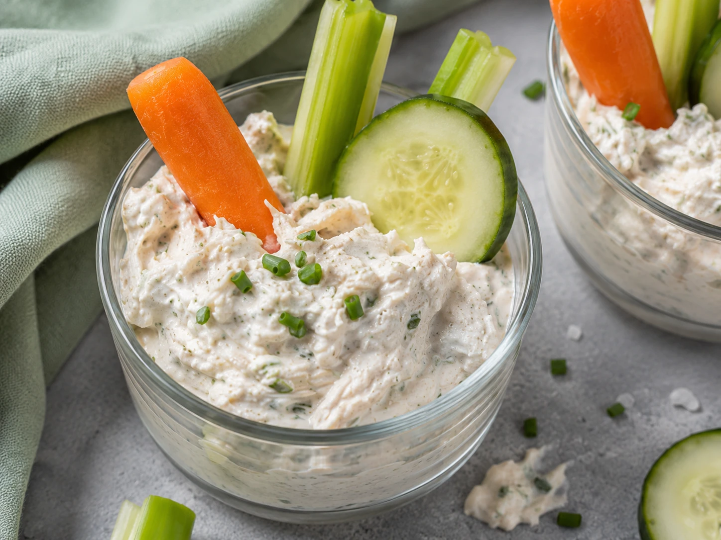 Greek Yogurt Ranch Chicken Dip Cups close up