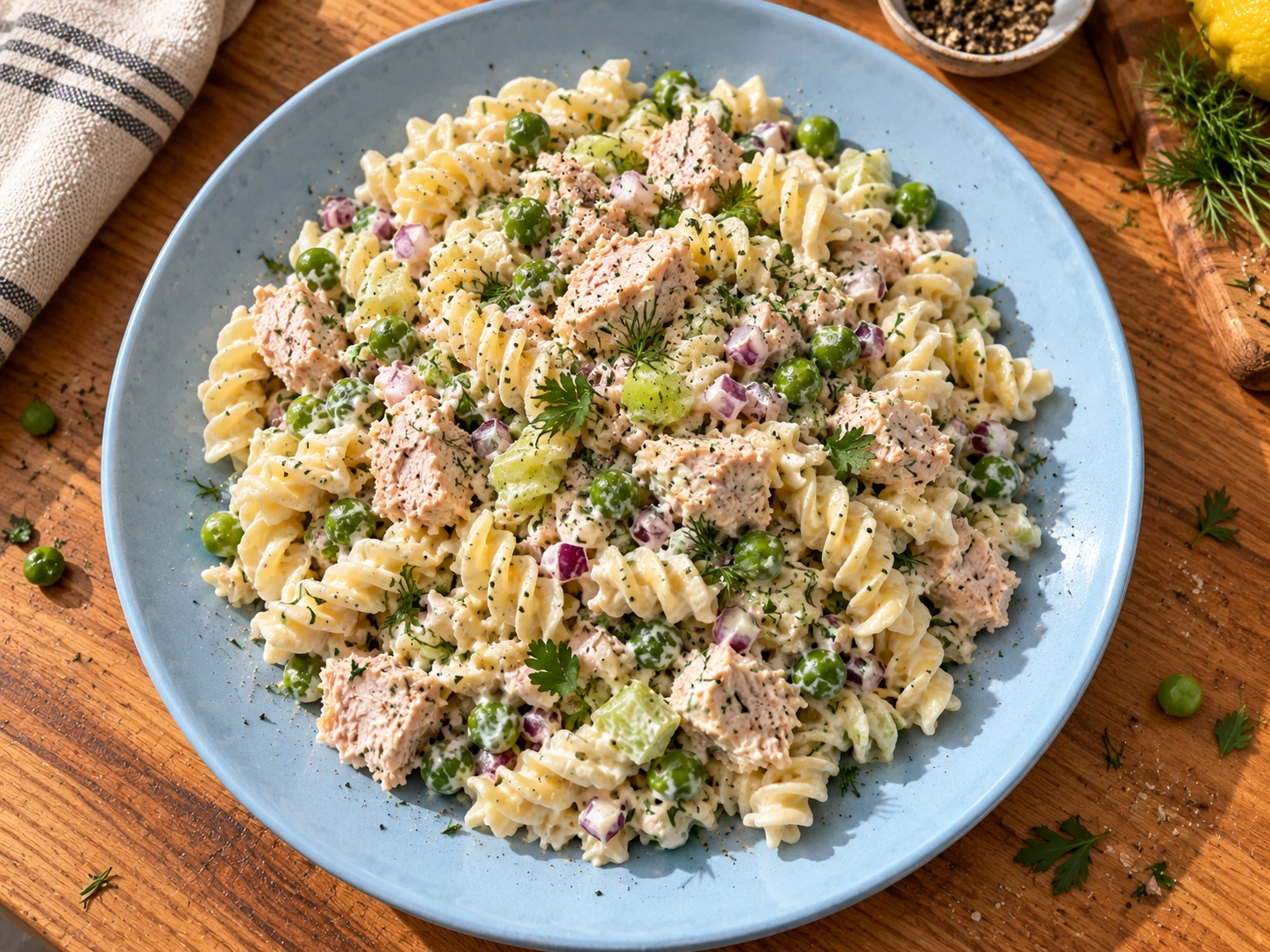 Greek Yogurt Tuna Pasta Salad aerial view