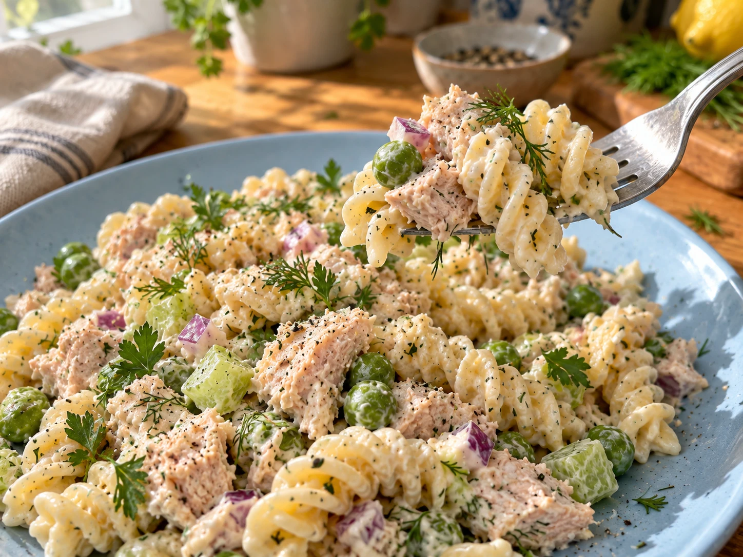 Greek Yogurt Tuna Pasta Salad close up