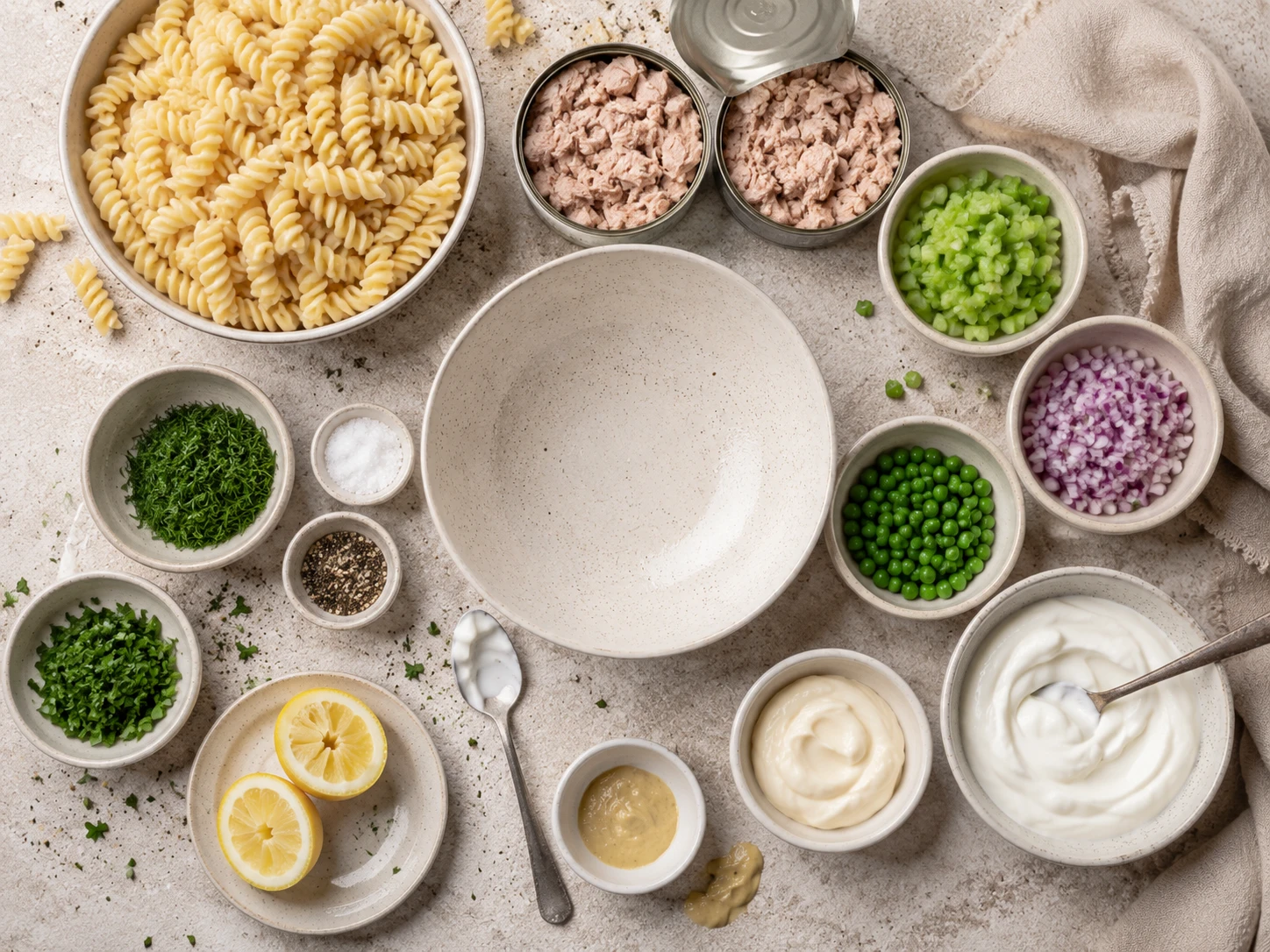 Greek Yogurt Tuna Pasta Salad preparation