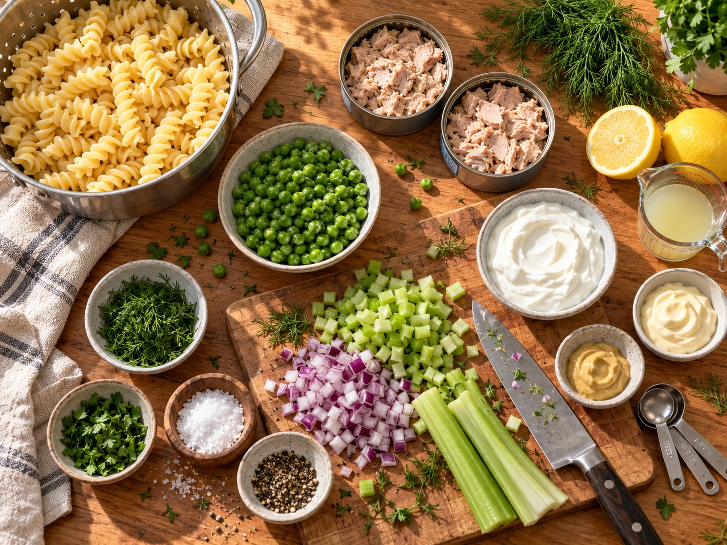 Greek Yogurt Tuna Pasta Salad preparation