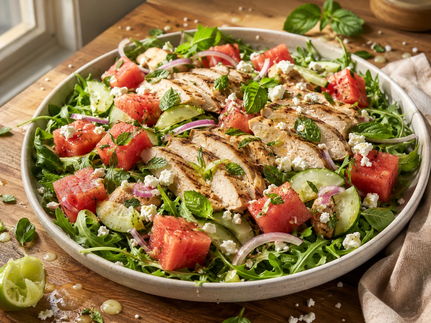 Grilled Chicken Watermelon Feta Salad