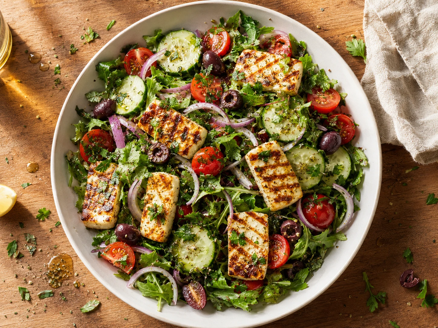 Grilled Halloumi Mediterranean Salad