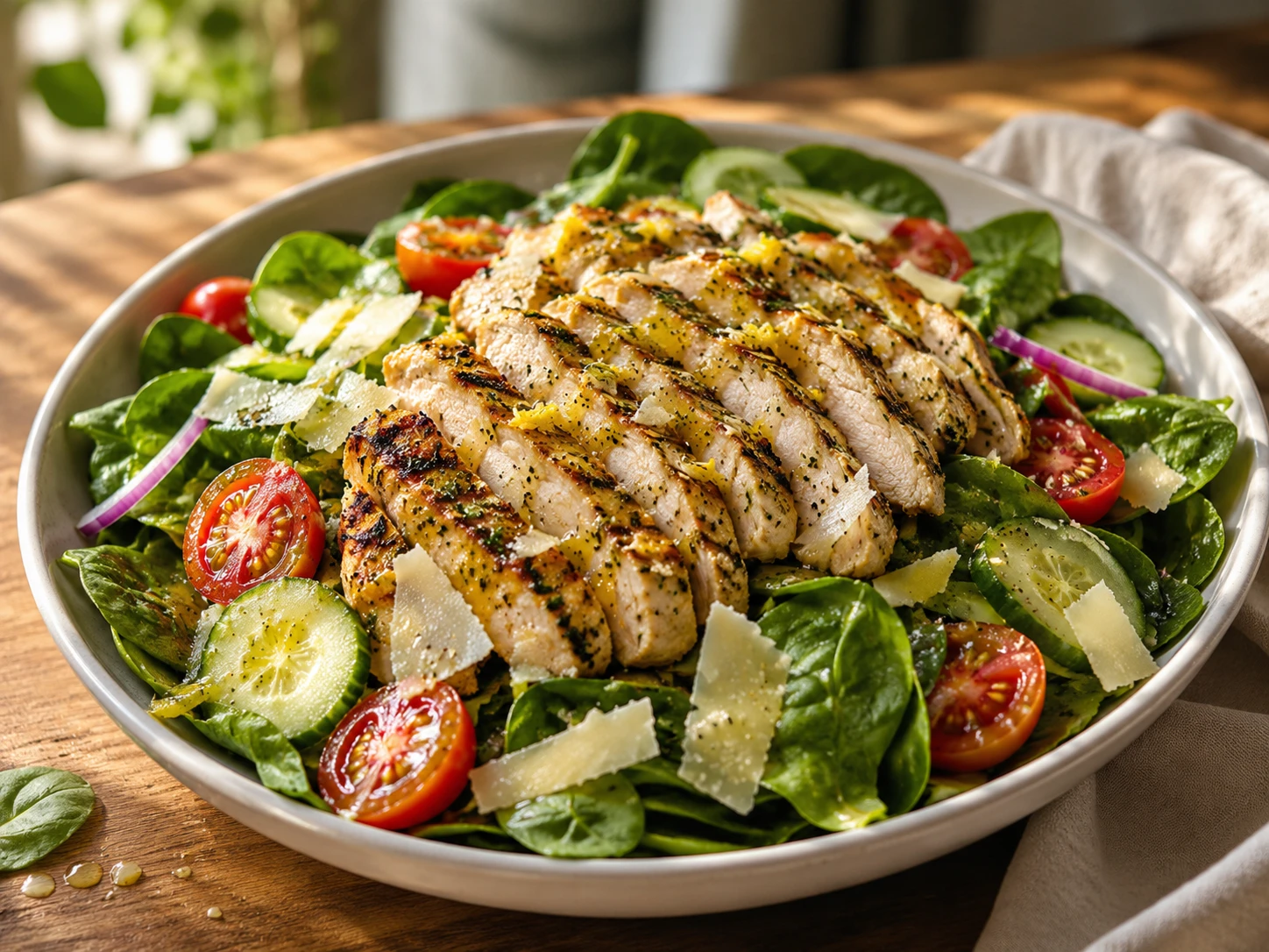 Grilled Lemon Herb Chicken Spinach Salad