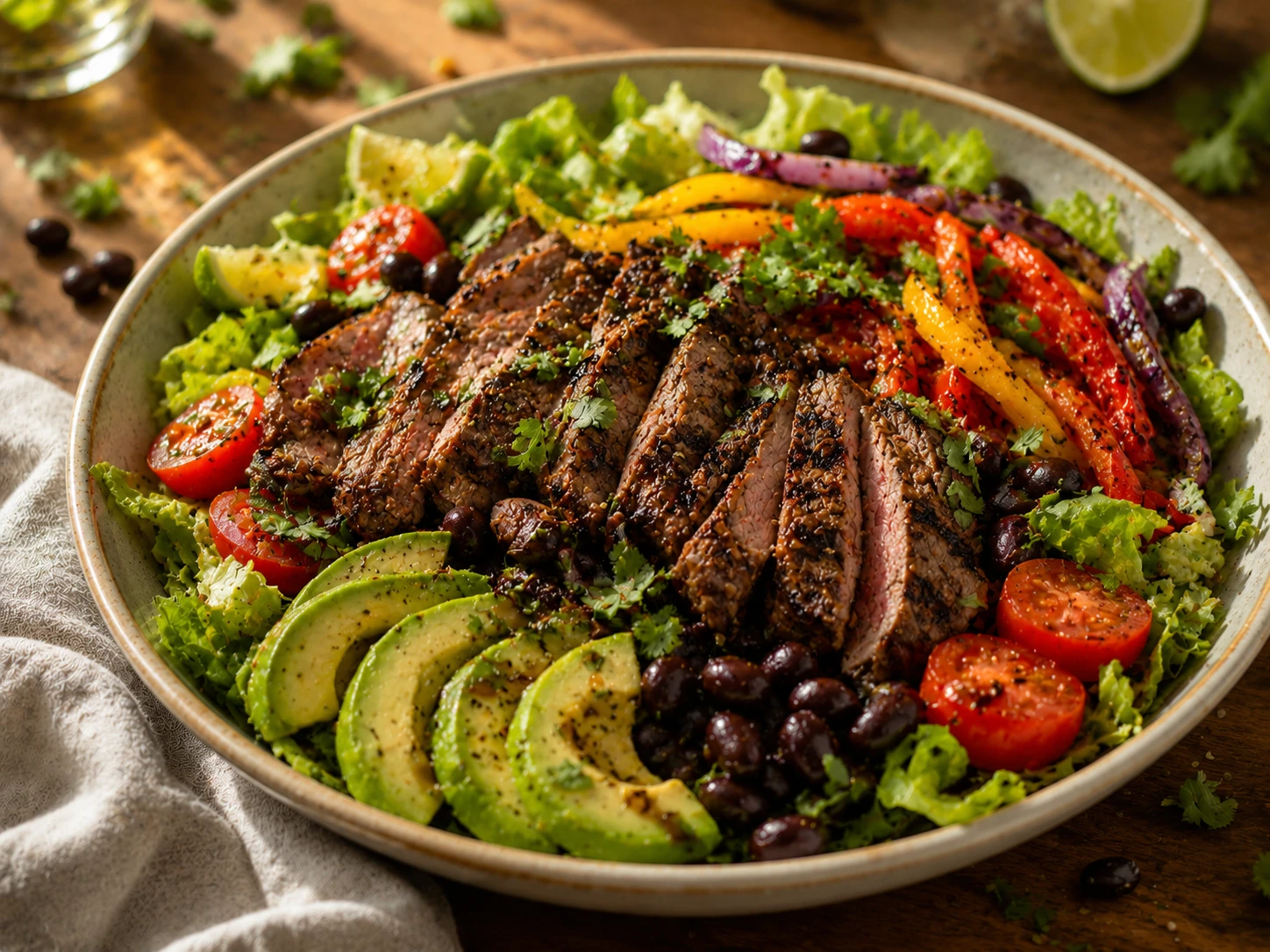 Grilled Steak Fajita Salad preparation