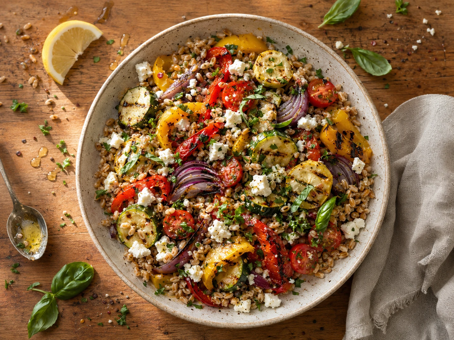Grilled Vegetable Farro Salad aerial view