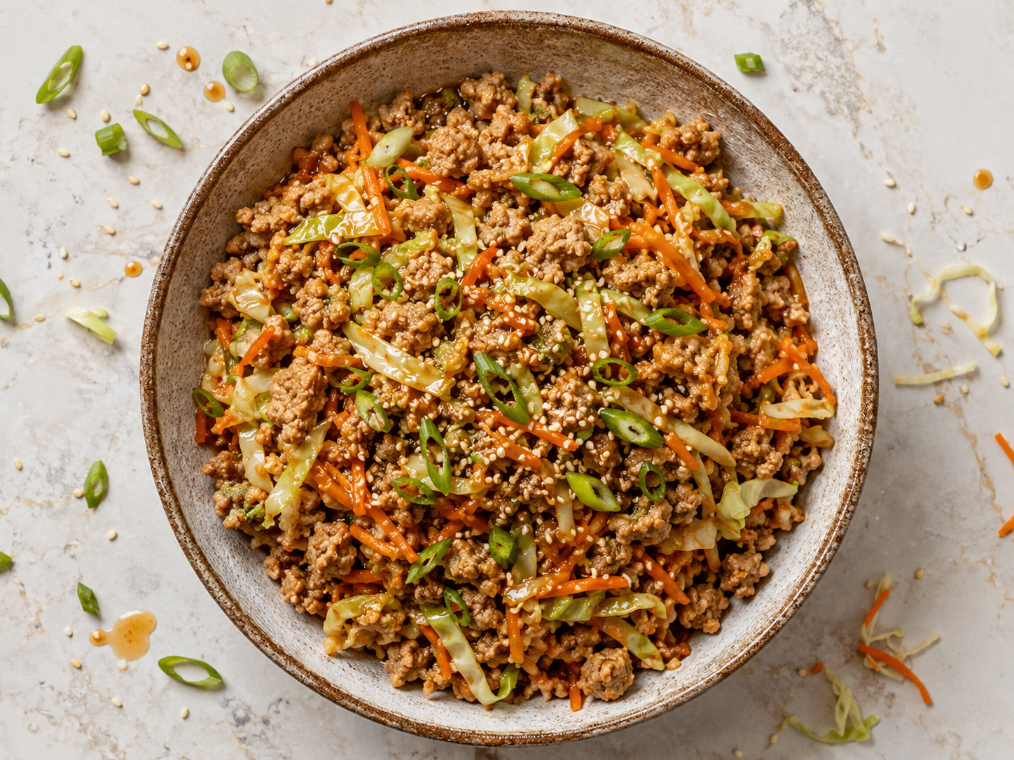 Ground Turkey Egg Roll Bowl close up