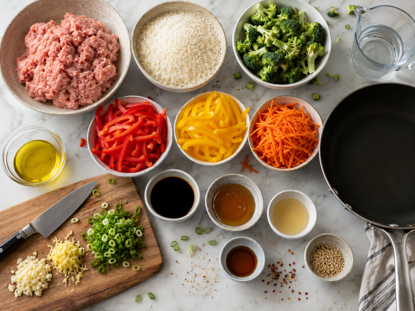 Ground Turkey Veggie Stir Fry Bowls preparation
