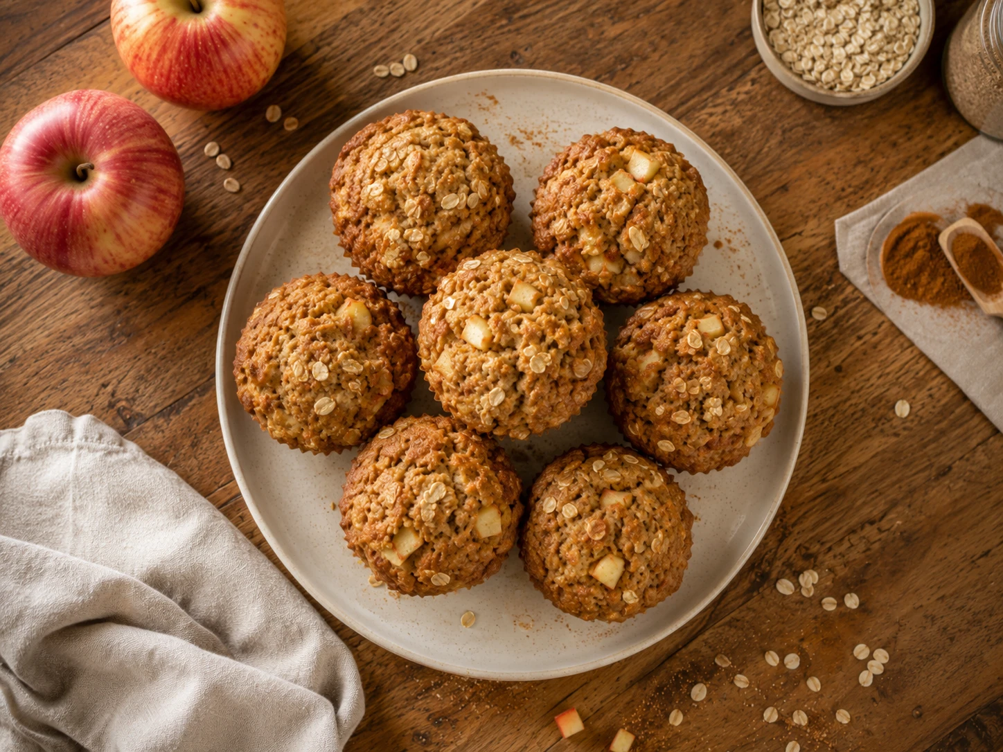 Healthy Apple Oat Muffins aerial view