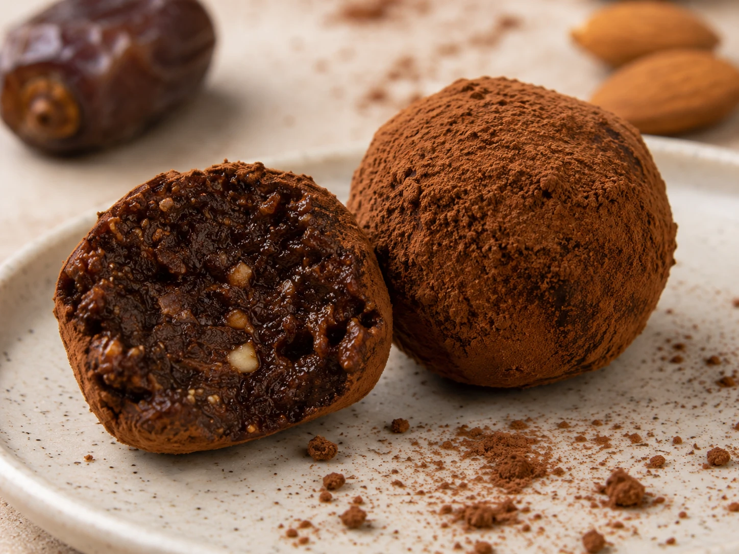 Healthy Chocolate Almond Truffles close up