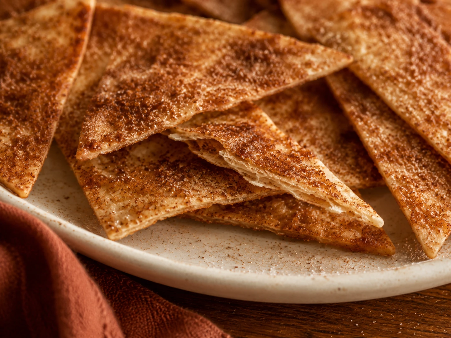 Healthy Cinnamon Sugar Tortilla Crisps close up