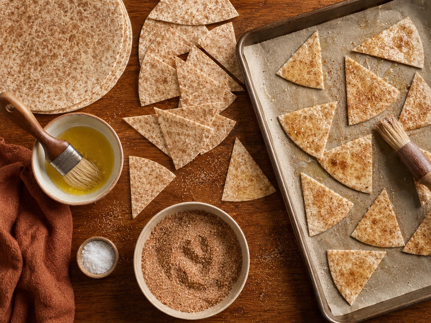 Healthy Cinnamon Sugar Tortilla Crisps preparation