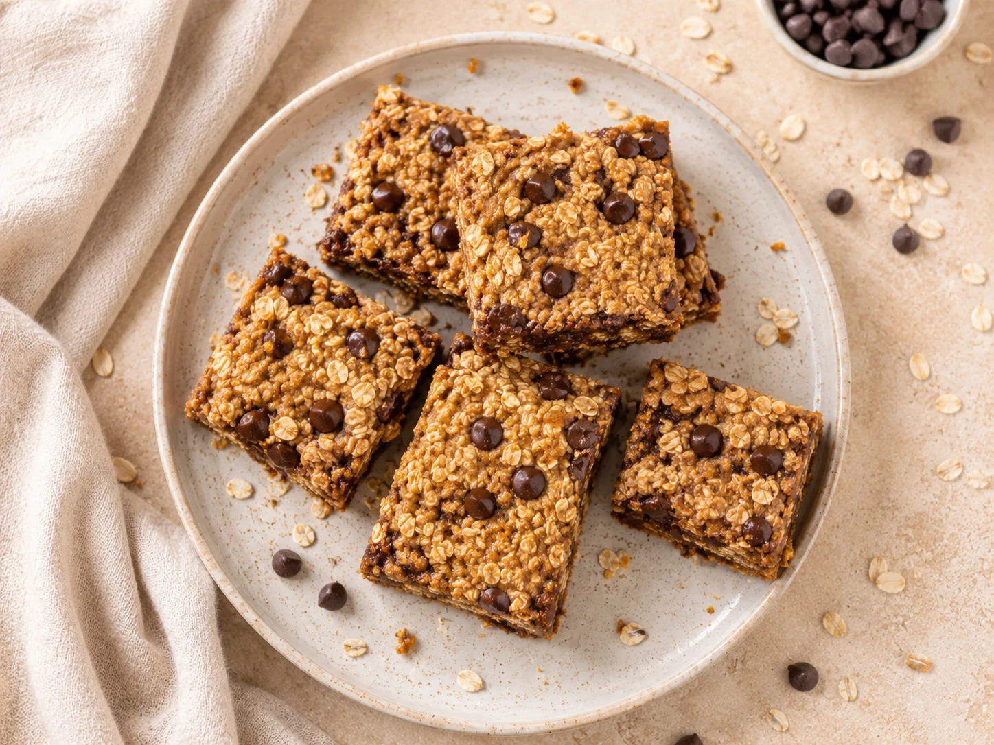 Healthy Oatmeal Chocolate Chip Bars aerial view
