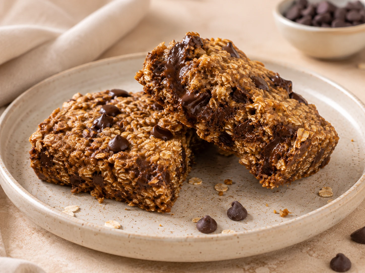 Healthy Oatmeal Chocolate Chip Bars close up