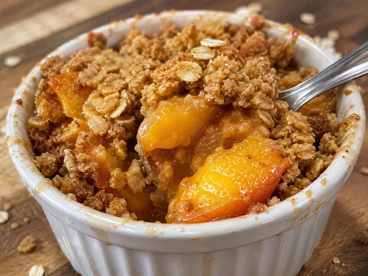 Healthy Peach Crisp Cups close up